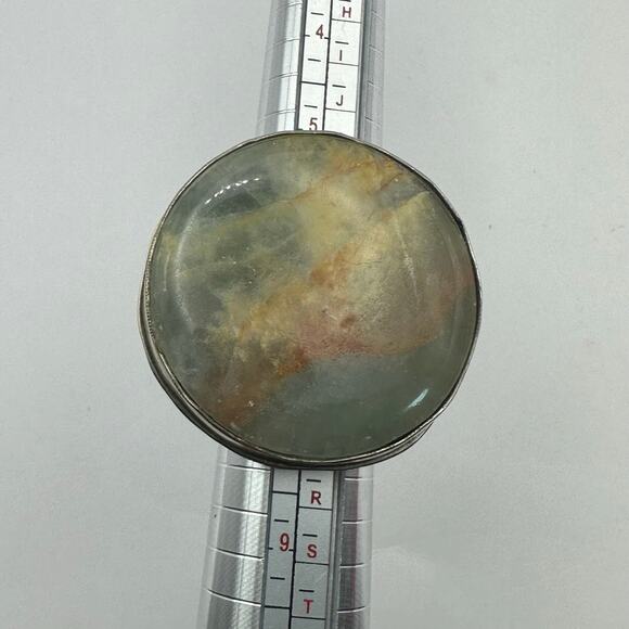 Large Stone Western Adjustable Ring Green SIlver Yellow Boho - Picture 9 of 10